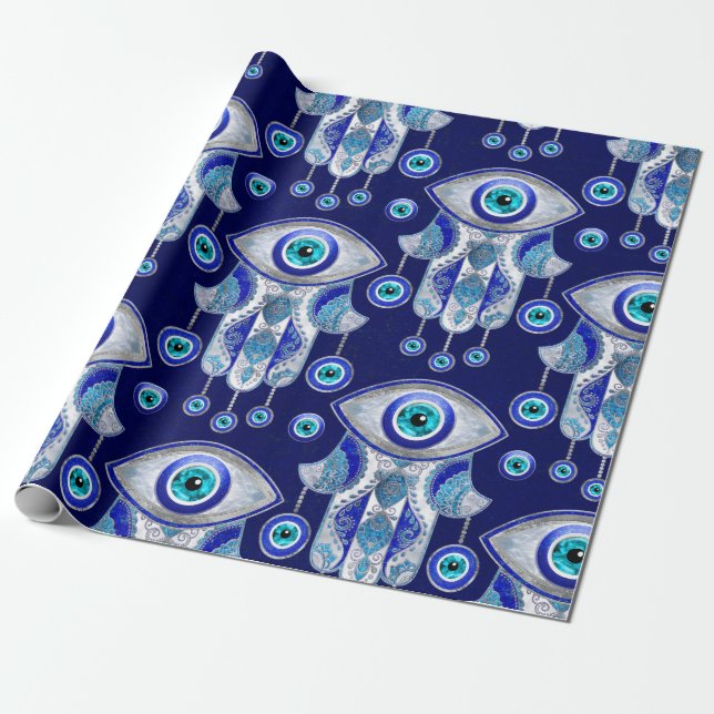 Hamsa Hand -Evil Eye Pattern Wrapping Paper (Unrolled)
