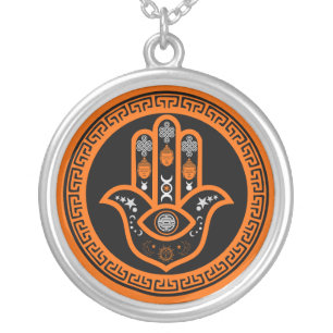 Hamsa Hand Evil Eye Protection Silver Plated Necklace