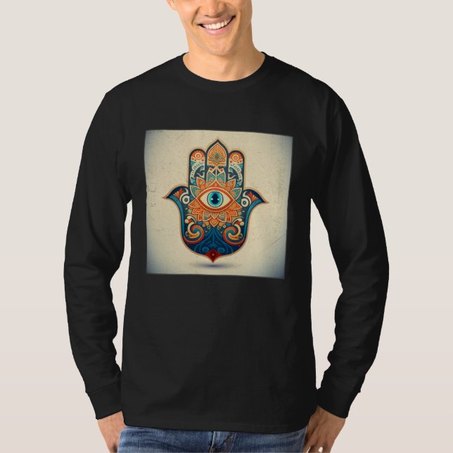 Hamsa Hand Eye Illustration Lucky Unique Palm Wome T-Shirt (Front)