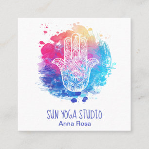 *~* Hamsa Hand Eye Yoga Sacred Watercolor Square Business Card