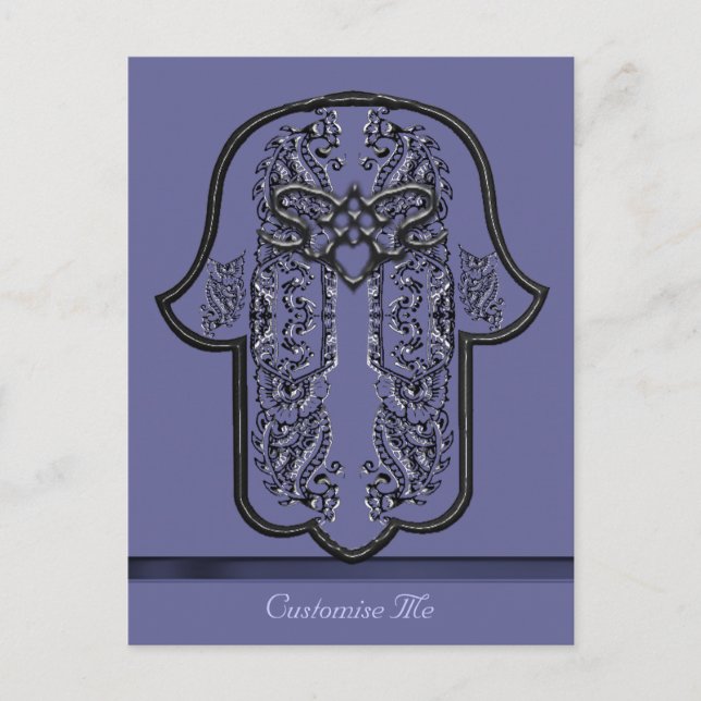 Hamsa Hand feat: Heart (Silver Effect) Postcard (Front)