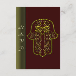 Hamsa Hand feat: Heart  (Wedding) (Golden) RSVP Card