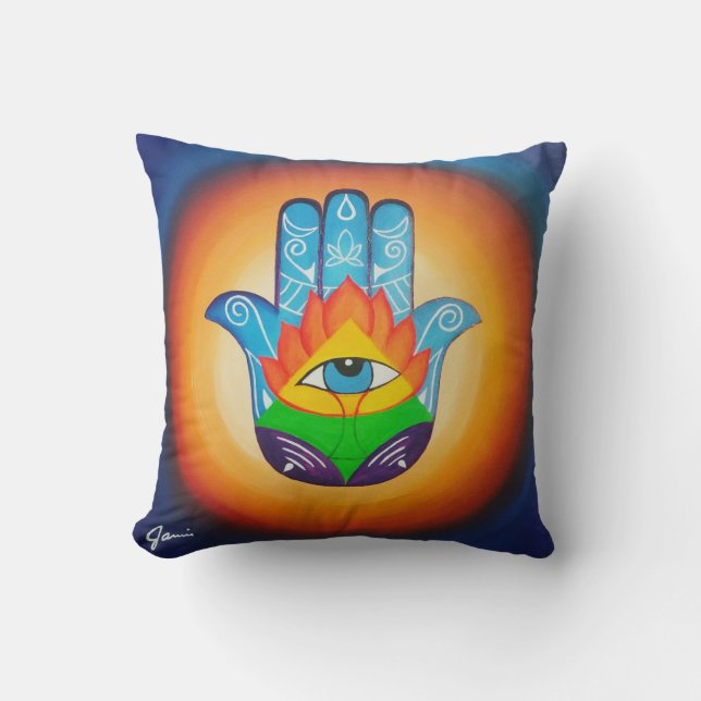 Hamsa Hand Fine Art Throw Pillow (Front)
