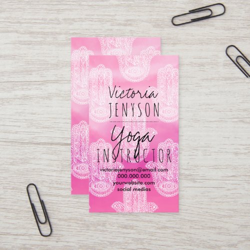 Hamsa hand floral lace watercolor yoga business card