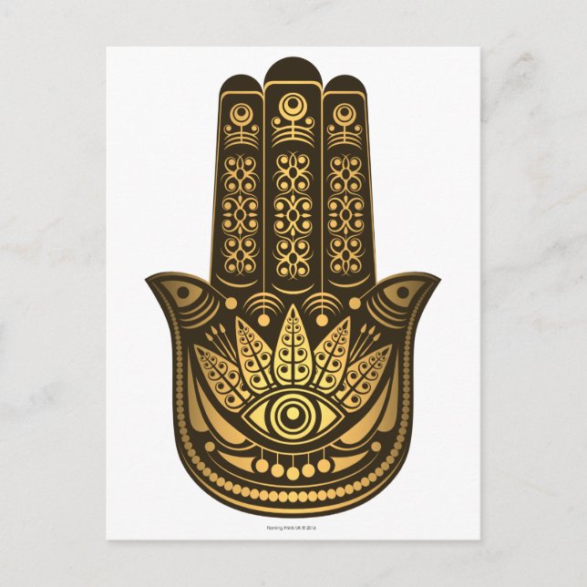 Hamsa Hand Gold Evil Eye Spiritual Postcard (Front)