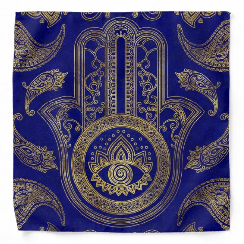 Hamsa Hand  _ gold on lapis lazuli Bandana