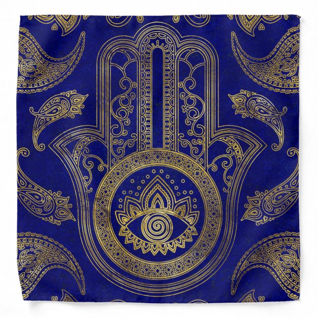 Hamsa Hand  - gold on lapis lazuli Bandana (Front)