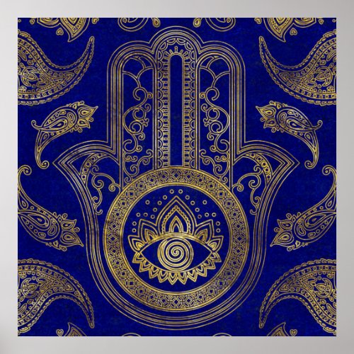 Hamsa Hand  _ gold on lapis lazuli Poster