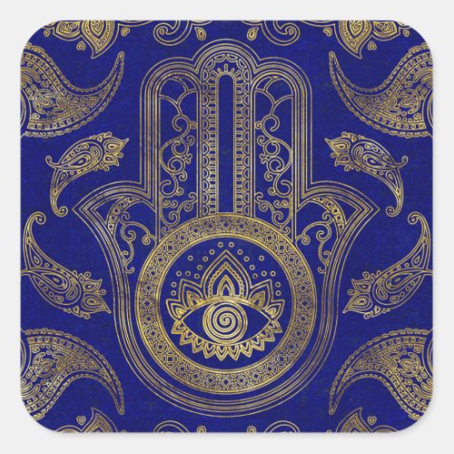 Hamsa Hand  _ gold on lapis lazuli Square Sticker