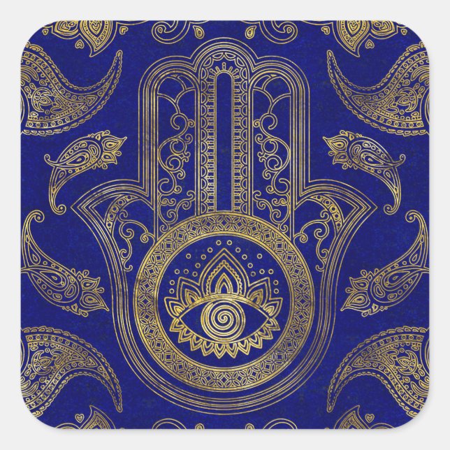Hamsa Hand  - gold on lapis lazuli Square Sticker (Front)