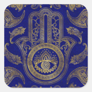 Hamsa Hand - gold on lapis lazuli Square Sticker