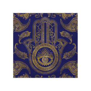 Hamsa Hand - gold on lapis lazuli Wood Wall Art