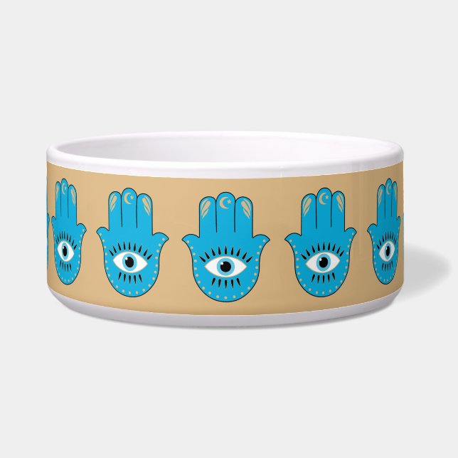 Hamsa Hand Greek Evil Eye Blue Bowl (Front)
