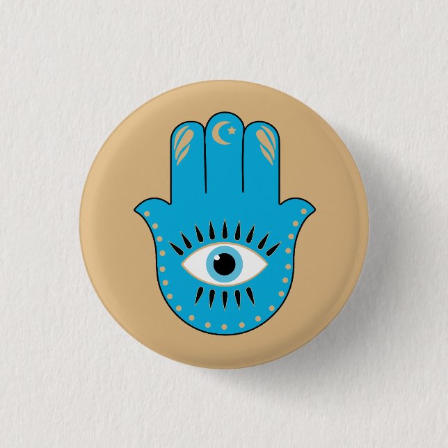Hamsa Hand Greek Evil Eye Blue Button (Front)