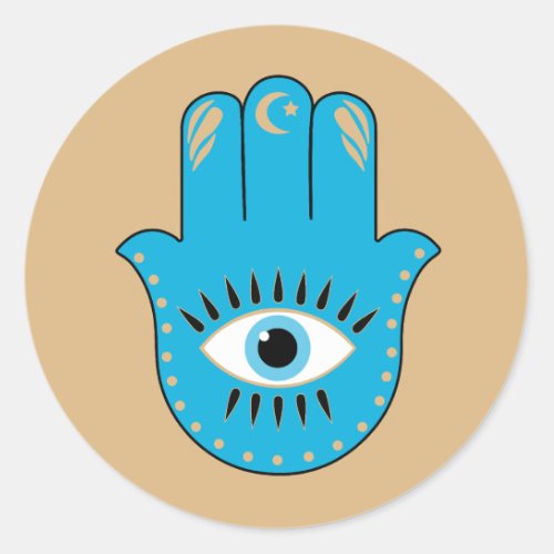 Hamsa Hand Greek Evil Eye Blue Classic Round Sticker