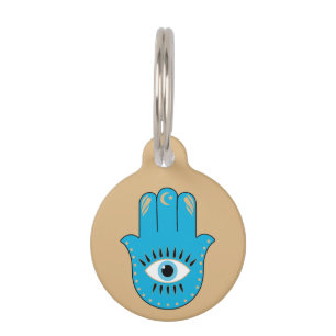 Hamsa Hand Greek Evil Eye Blue Pet ID Tag