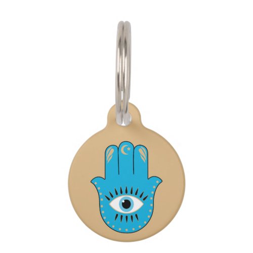 Hamsa Hand Greek Evil Eye Blue Pet ID Tag