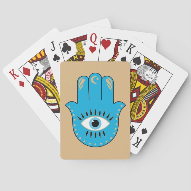 Hamsa Hand Greek Evil Eye Blue Poker Cards (Back)