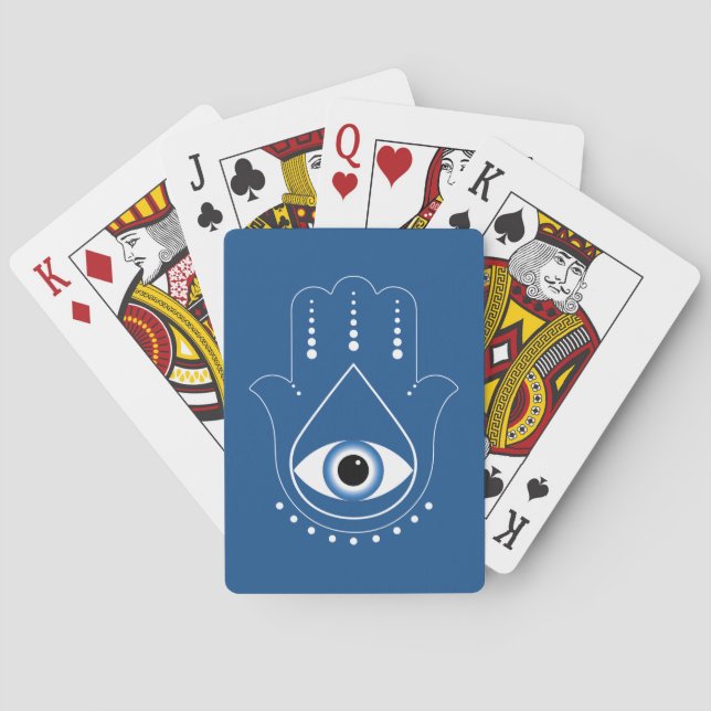 Hamsa Hand Greek Evil Eye Blue Poker Cards (Back)