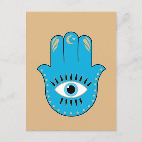 Hamsa Hand Greek Evil Eye Blue Postcard