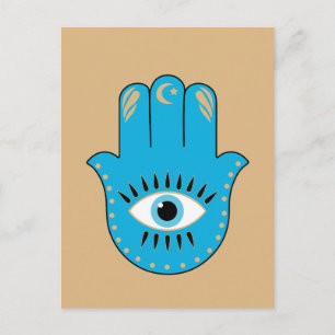 Hamsa Hand Greek Evil Eye Blue Postcard