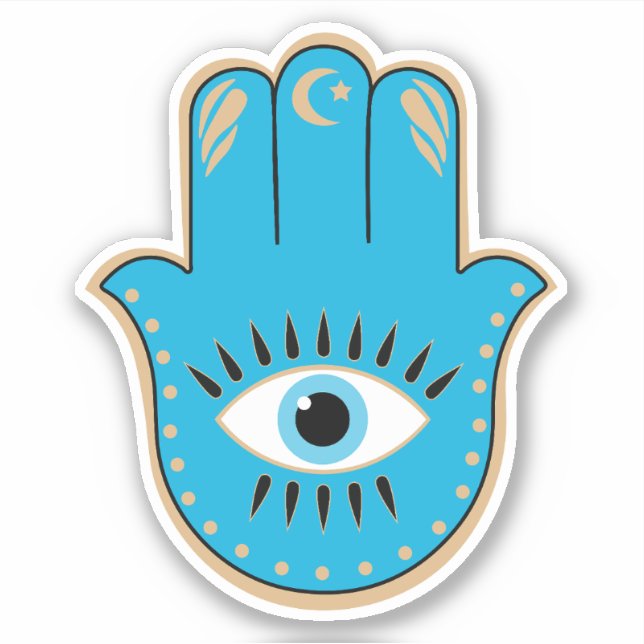 Hamsa Hand Greek Evil Eye Blue Sticker (Front)
