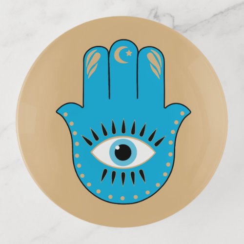 Hamsa Hand Greek Evil Eye Blue Trinket Tray