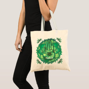 Hamsa Hand Green Lotus custom  tote bag