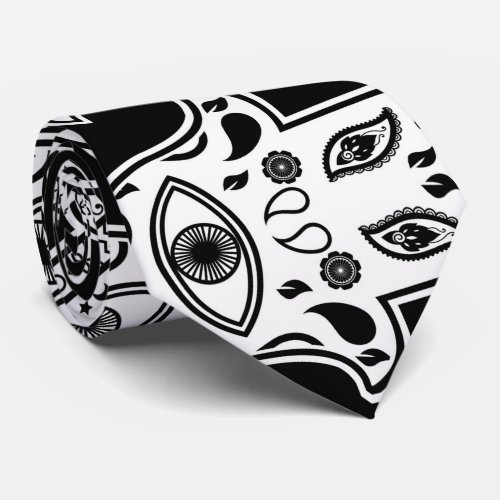 Hamsa Hand _Hand of Fatima black and white Neck Tie