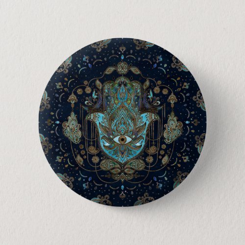 Hamsa Hand _Hand of Fatima Blue Gemstones Button