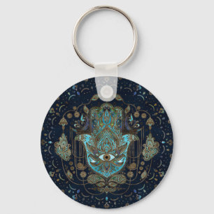 Hamsa Hand -Hand of Fatima Blue Gemstones Keychain