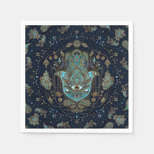 Hamsa Hand _Hand of Fatima Blue Gemstones Napkins