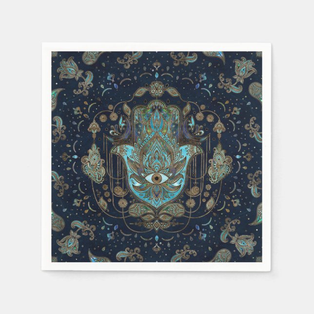 Hamsa Hand -Hand of Fatima Blue Gemstones Napkins (Front)