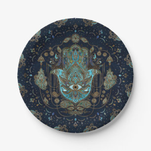 Hamsa Hand -Hand of Fatima Blue Gemstones Paper Plates