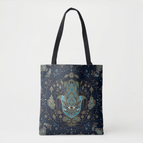 Hamsa Hand _Hand of Fatima Blue Gemstones Tote Bag