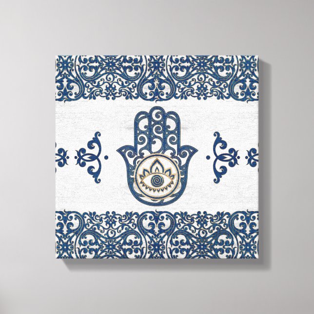 Hamsa Hand - Hand of Fatima blue wood Canvas Print (Front)