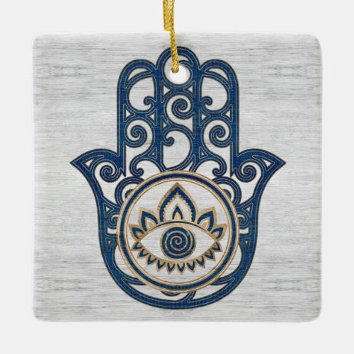 Hamsa Hand _ Hand of Fatima blue wood Ceramic Ornament