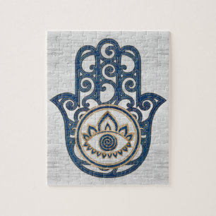 Hamsa Hand - Hand of Fatima blue wood Jigsaw Puzzle