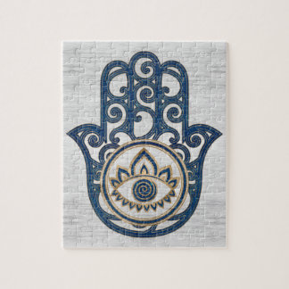 Hamsa Hand - Hand of Fatima blue wood Jigsaw Puzzle