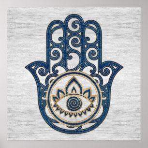 Hamsa Hand - Hand of Fatima blue wood Poster