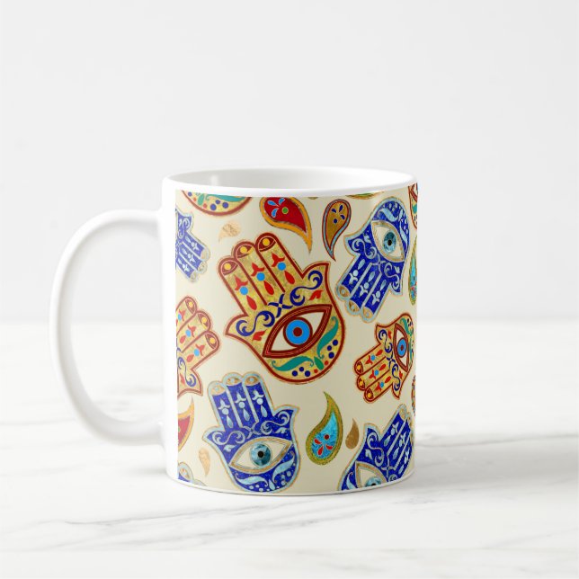 Hamsa Hand - Hand of Fatima colorful pattern Coffee Mug (Left)