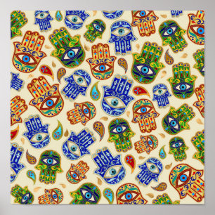 Hamsa Hand - Hand of Fatima colorful pattern Poster