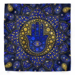 Hamsa Hand -Hand of Fatima Dot Art Lapis Lazuli Bandana