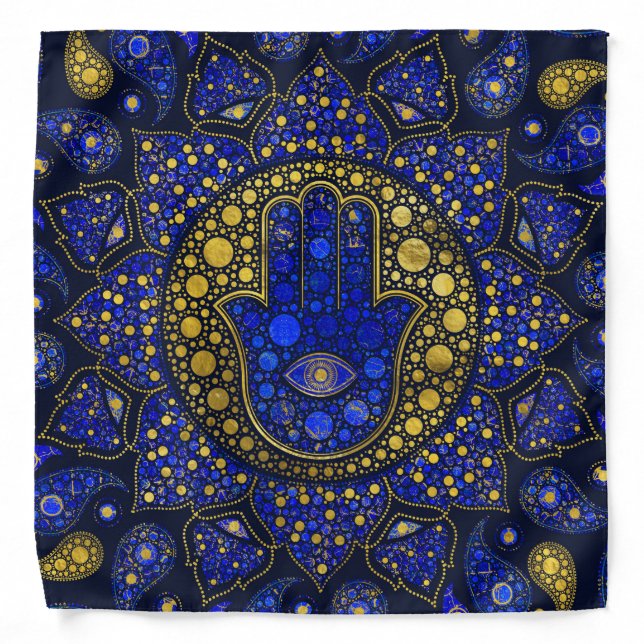 Hamsa Hand -Hand of Fatima Dot Art Lapis Lazuli Bandana (Front)