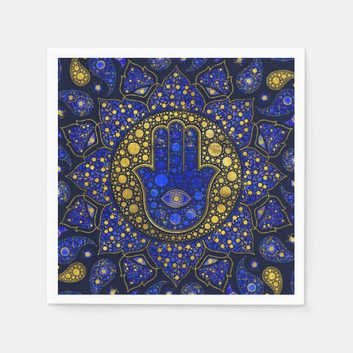 Hamsa Hand _Hand of Fatima Dot Art Lapis Lazuli Napkins