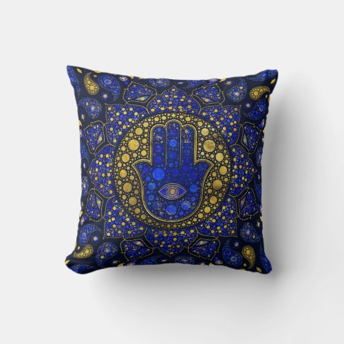 Hamsa Hand _Hand of Fatima Dot Art Lapis Lazuli Throw Pillow