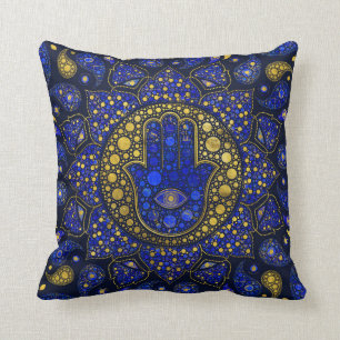 Hamsa Hand -Hand of Fatima Dot Art Lapis Lazuli Throw Pillow