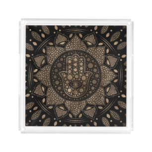 Hamsa Hand -Hand of Fatima in Lotus mandala Acrylic Tray