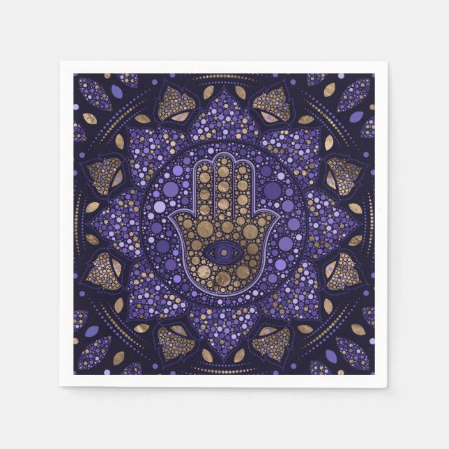 Hamsa Hand -Hand of Fatima in Lotus mandala Napkins (Front)
