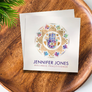 Hamsa Hand -Hand of Fatima in Lotus mandala Square Business Card